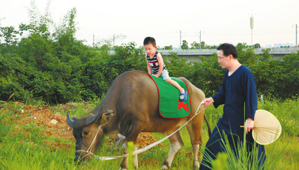 成都父親癡迷國學 牽牛送兒上幼兒園走紅網(wǎng)絡(luò)